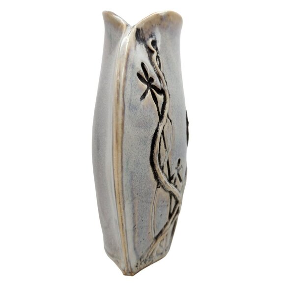 Priscilla Fursdon Vase Signed FP Dragonflies Blue Cream Black 6.25 in High - Picture 4 of 8